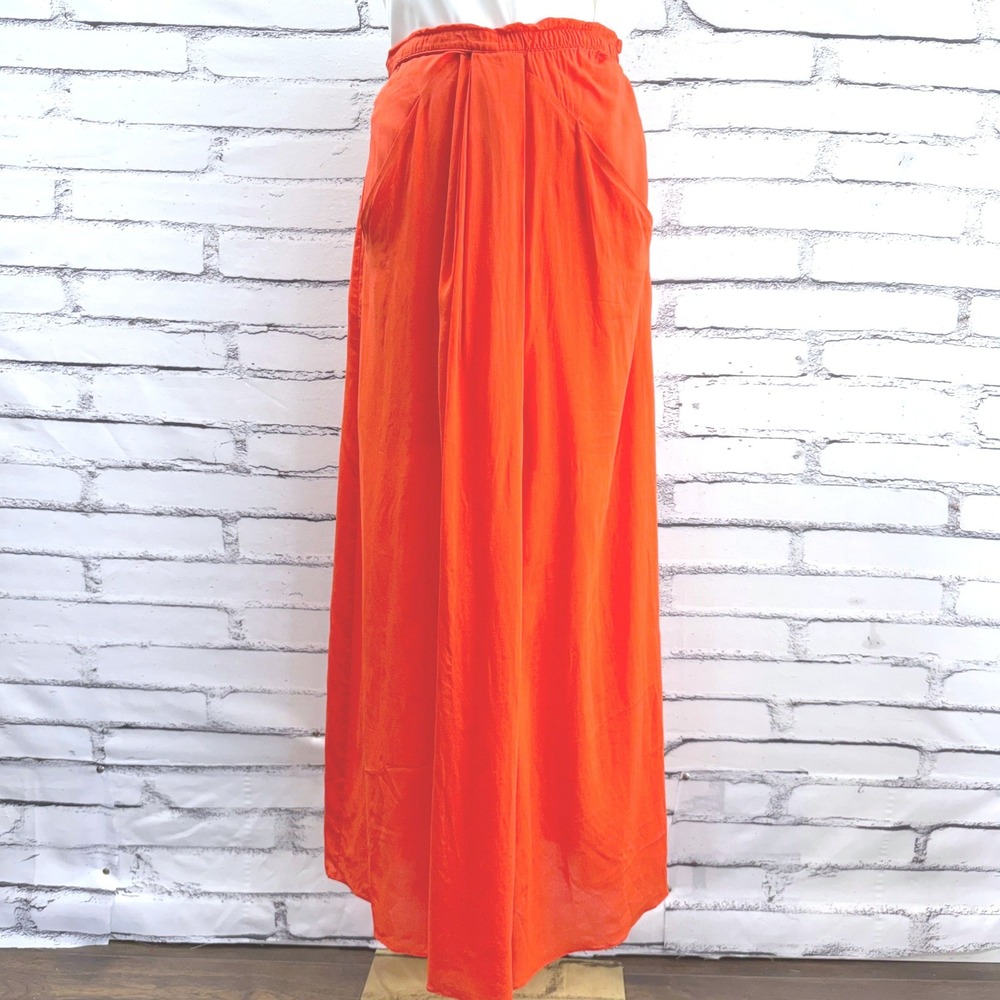 Banana Republic Crepe Drape Front Maxi Skirt XS Blood‎ Orange Elastic Waist